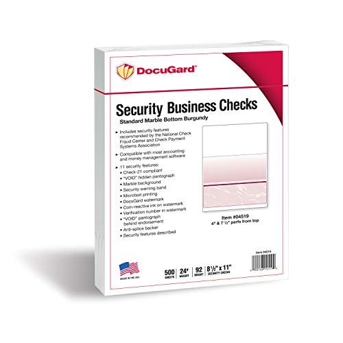 DocuGard Standard Burgundy Marble Bottom High Security Check Paper - QuickBooks & Laser/Inkjet Printer Compatible - 11 Security Features - 500 Blank Business Checks (04519) - Image 2