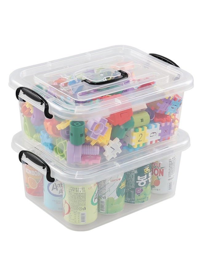Quickquick 8 L Plastic Latching Box with Handle, Storage Latch Bins with Handles, Clear, 2 Packs - Image 1
