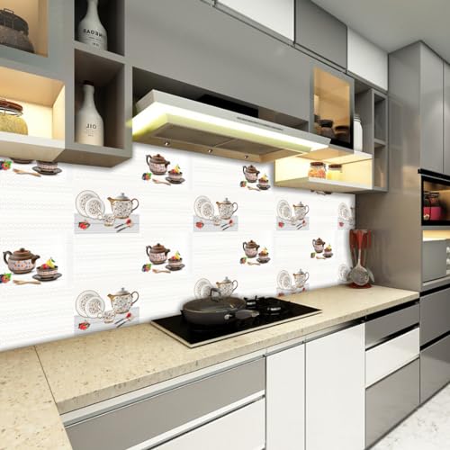 Decor1ders Kitchen Wall Paper Self Adhesive Kitchen Wallpaper Size (300X40Cm) Wall Paper for Home Oil Proof Wall Stickers Oil Proof Heat Resistant Wallpapers Cup Plate Set (Pack of 1) - Image 5