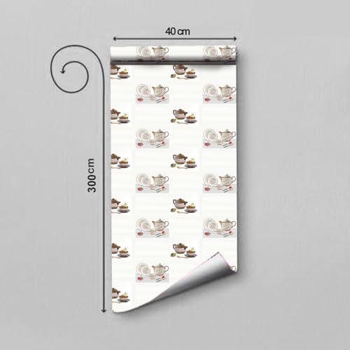Decor1ders Kitchen Wall Paper Self Adhesive Kitchen Wallpaper Size (300X40Cm) Wall Paper for Home Oil Proof Wall Stickers Oil Proof Heat Resistant Wallpapers Cup Plate Set (Pack of 1) - Image 2
