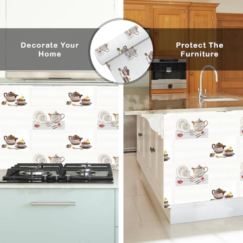 Decor1ders Kitchen Wall Paper Self Adhesive Kitchen Wallpaper Size (300X40Cm) Wall Paper for Home Oil Proof Wall Stickers Oil Proof Heat Resistant Wallpapers Cup Plate Set (Pack of 1) - Image 4