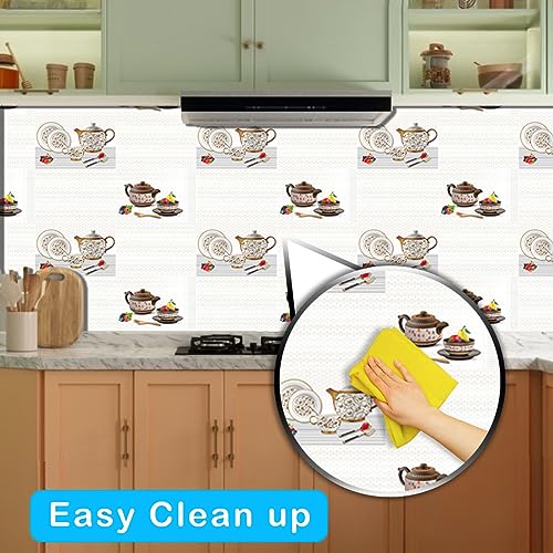 Decor1ders Kitchen Wall Paper Self Adhesive Kitchen Wallpaper Size (300X40Cm) Wall Paper for Home Oil Proof Wall Stickers Oil Proof Heat Resistant Wallpapers Cup Plate Set (Pack of 1) - Image 3