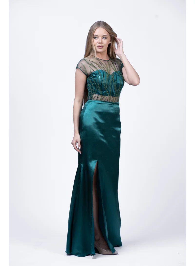 Fashonara  Embossed Sheer Evening Dress for Women | Elegant Formal & Partywear Gown for Women | Best Price UAE