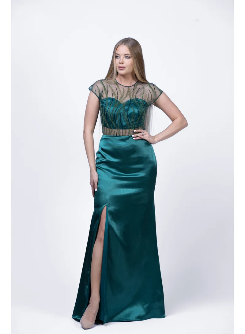 Fashonara  Embossed Sheer Evening Dress for Women | Elegant Formal & Partywear Gown for Women | Best Price UAE