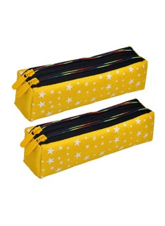 Kuber Industries Kuber Industries Pencil Pouch|Rexine Stationary Pouch|Pencil Utility Pouch|School Pencil Case for Kids|Pen-Pencil Box for Kids|2 Zipper Pencil Organizer|Star Pencil Pouch|Pack of 2|Yellow  - Image 1