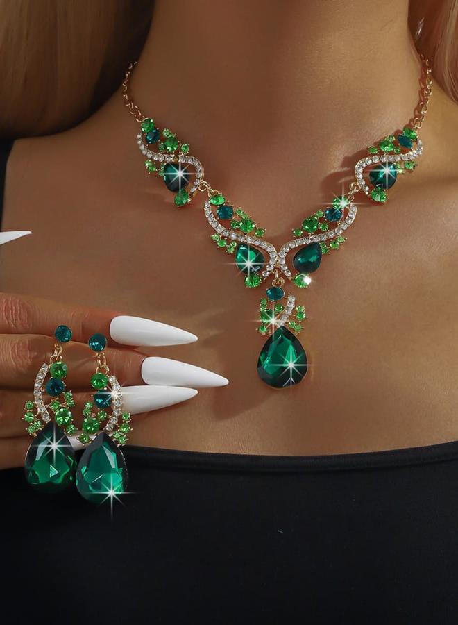 Take Two 2-Piece Rhinestone Drop Embellished Necklace and Earrings Jewelry Set - Image 1