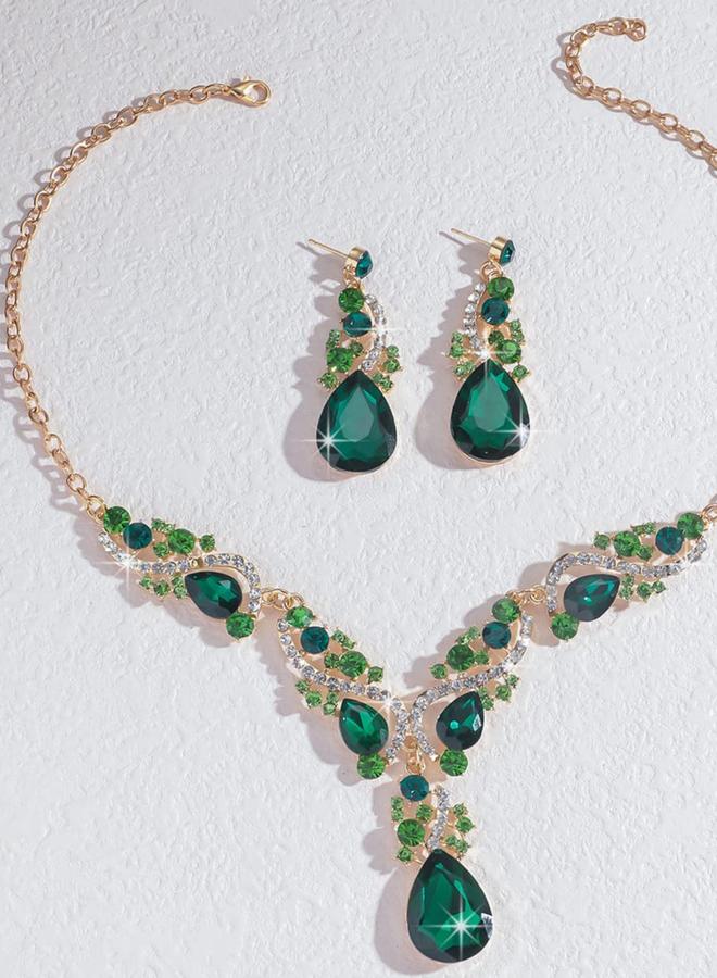 Take Two 2-Piece Rhinestone Drop Embellished Necklace and Earrings Jewelry Set - Image 2