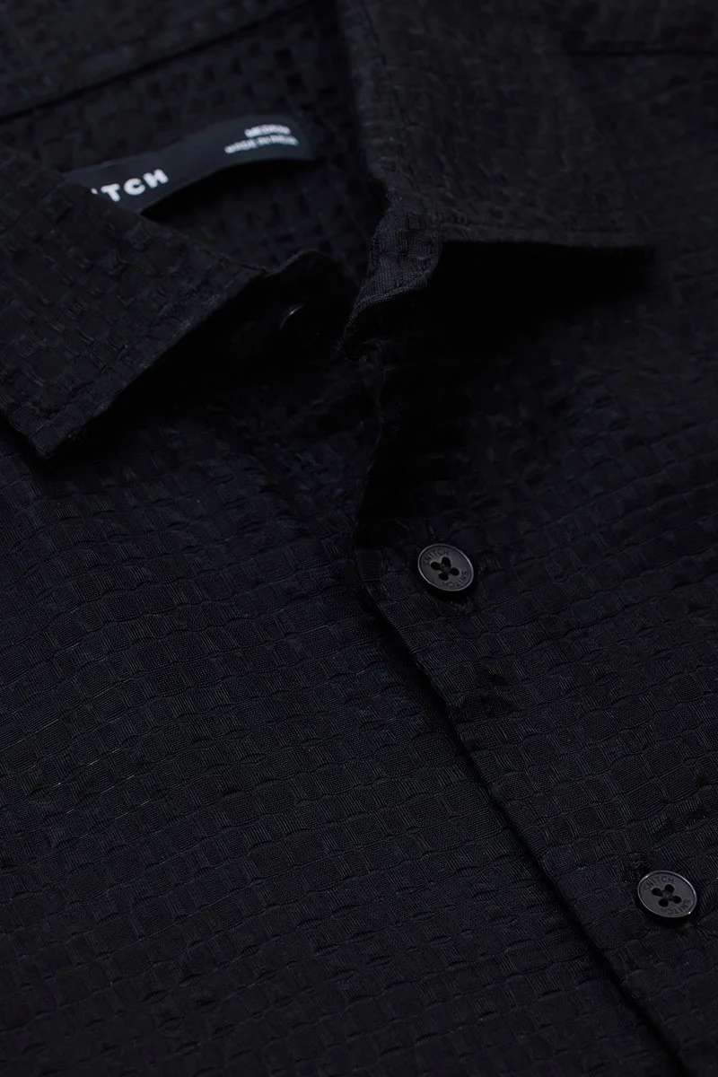SNITCH Black Textured Long Sleeve Slim Fit Shirt