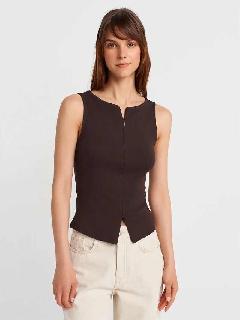 Dilvin DILVIN Sleeveless Slim-Fit Jersey Blouse With Zip
