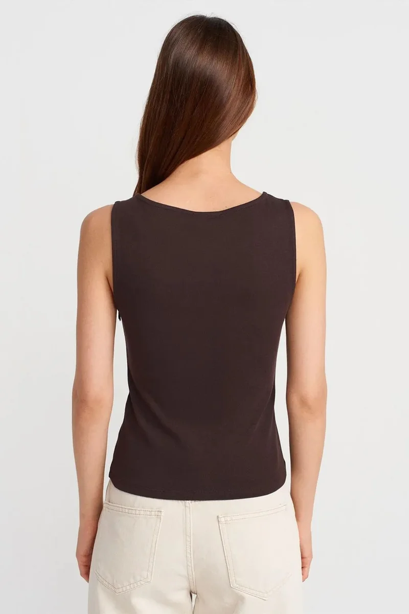 Dilvin Coffee Brown DILVIN Sleeveless Slim-Fit Jersey Blouse With Zip for Women | Best Price UAE