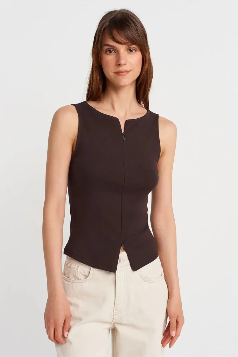 DILVIN Sleeveless Slim-Fit Jersey Blouse With Zip
