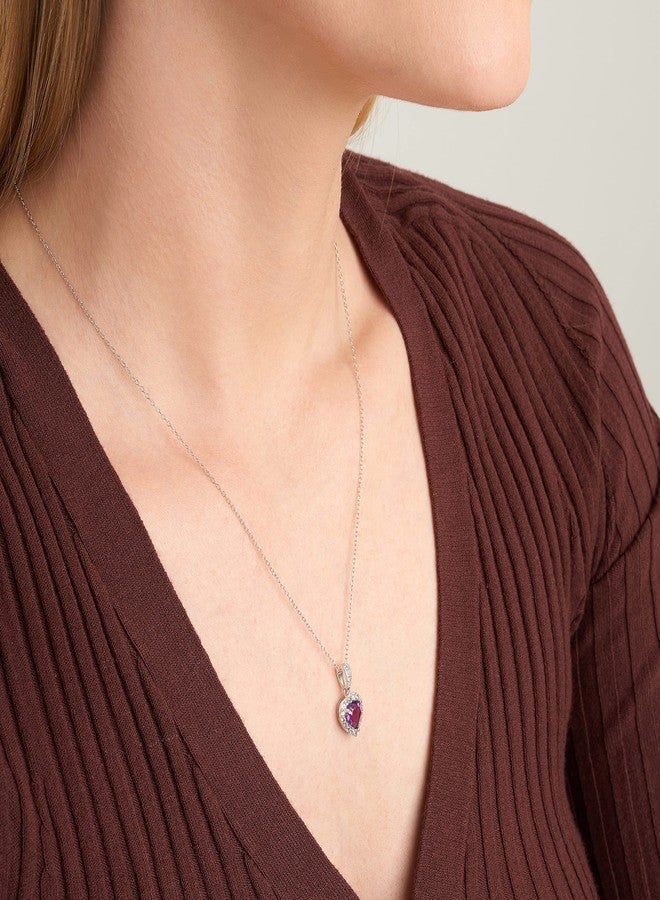 مورجان آند بايدج طقم مجوهرات مورغان آند بيج من الفضة الإسترليني عيار 925 المطلية بالروديوم، مرصع بحجر الجمشت الطبيعي والياقوت الأبيض على شكل قلب محاط بهالة من الأحجار الكريمة - قلادة بطول 18 بوصة، وخاتم مقاس 7، وأقراط مرصعة للنساء، حجر بخت شهر فبراير - Image 2