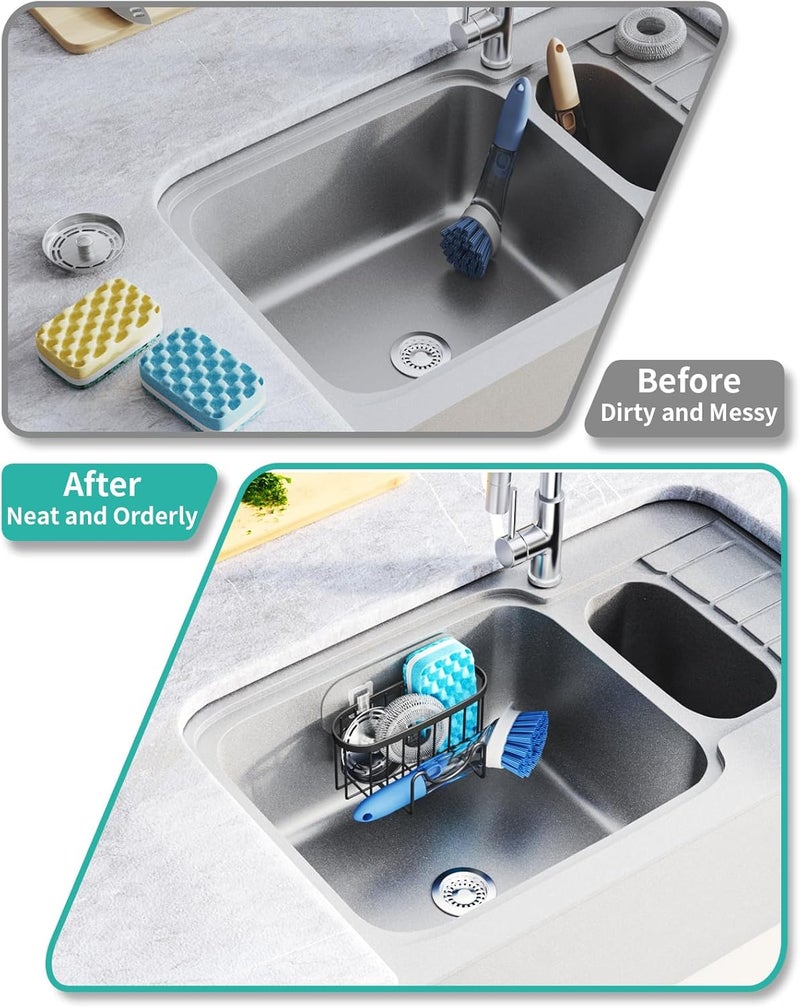 HapiRm Multifunctional Sponge Holder with Unique M-Shaped, Two Installation Methods Kitchen Sink Organizer, Rustproof Stainless Steel Sink Caddy -Black（2-Pack） - Image 5