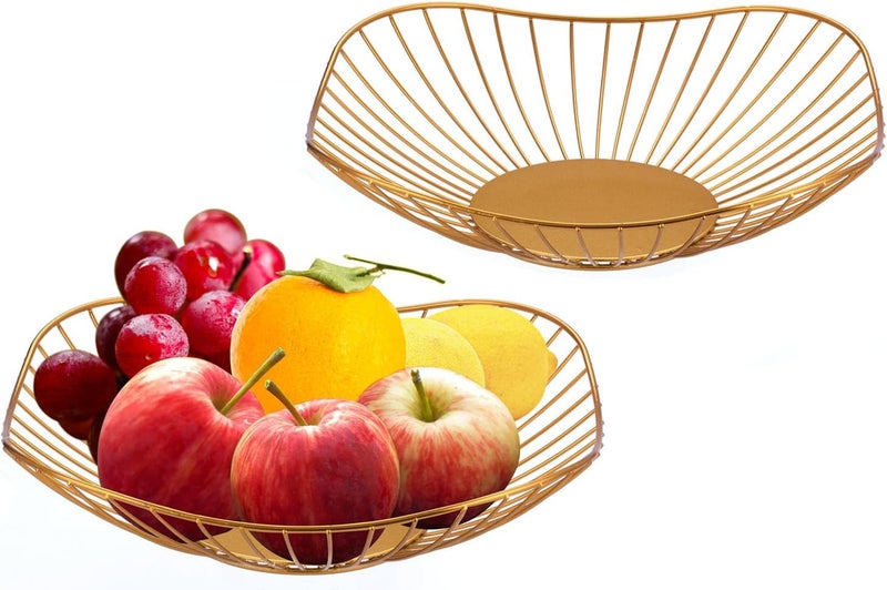 IBWell Short CurvedEdge Modern Creative Stylish Single Tier DishMetal Iron Wire Fruit Vegetables Bread Decorative Stand Serving Bowls Basket Holder Gold 11  2PCS - Image 1