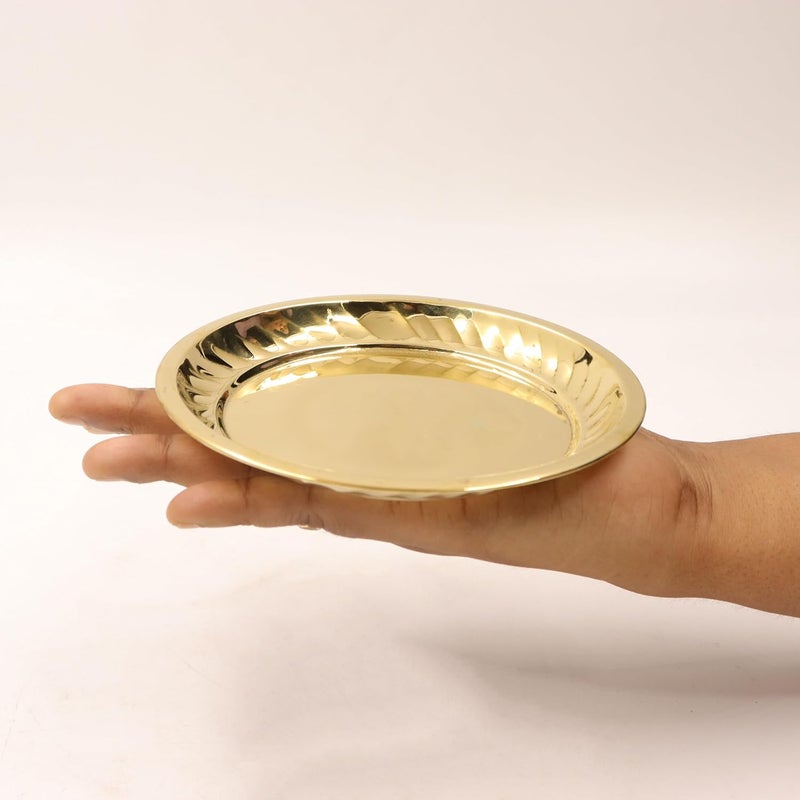 Putrika Traditional Handcrafted Brass Puja Pooja Thali Arati Arathi Arthi Arti Arathi Bartan Thambulam PlateBobby Plate Pack of 4 XXLarge - Image 3