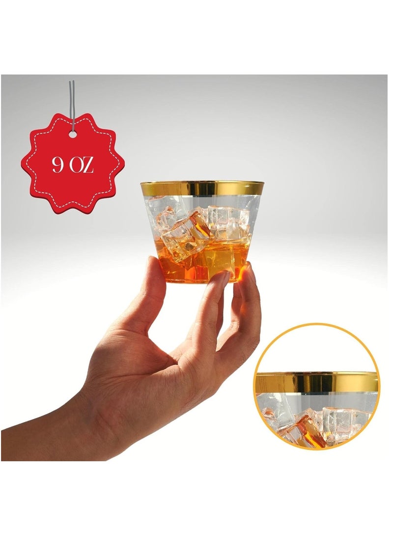 SOLARAE Elegant Gold Rimmed Plastic Cups 9oz Clear Plastic Cups With RiM Gold Disposable Cups For Wedding Cocktail Cups Plastic Clear Plastic Cups For Party Wedding Cups Party Cups Gold Cups 100pcs - Image 2