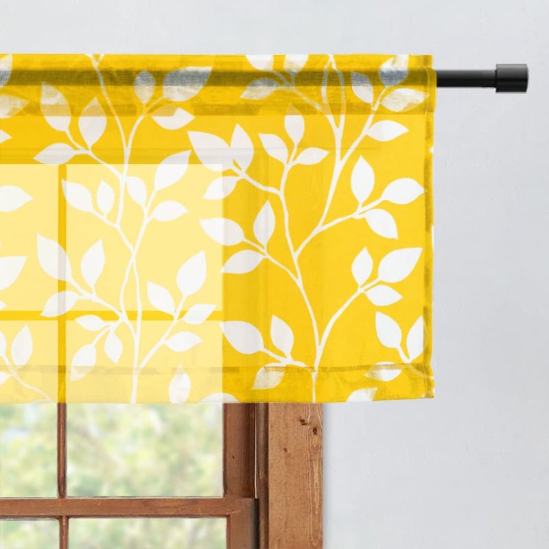 XTMYI Yellow Valance Curtais for Kitchen WindowRod Pocket Sheer Spring Window Treatments Valence for Living Room Bedroom BathroomMustard Sunflower Lemon Yellow and White