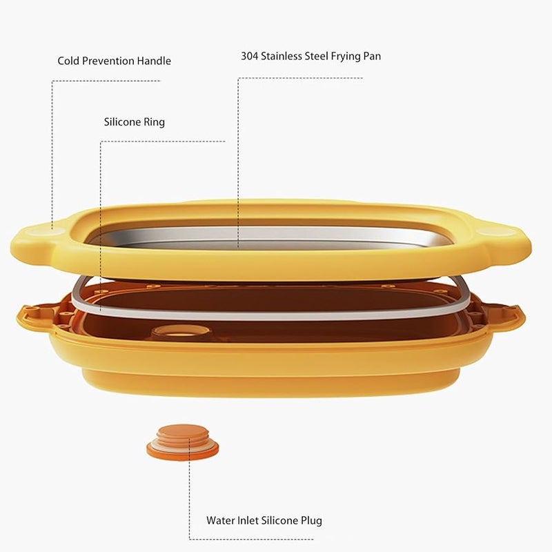 مقلاة صفراء من الفولاذ المقاوم للصدأ لصنع الآيس كريم الملفوف للمطبخ المنزلي والسوربيت - Image 3