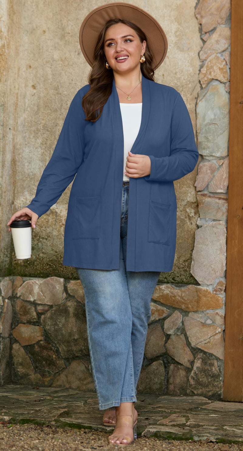 OLRIK Womens Plus Size Sweaters Cardigan For Women Plus Size Jackets Denim Blue-4X - Image 5