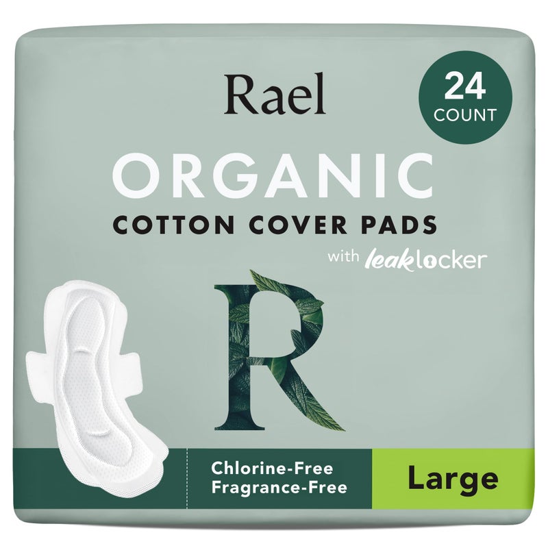 Rael Pads for Women, Organic Cotton Cover - Period Pads with Wings, Feminine Care, Sanitary Napkins, Heavy Absorbency, Unscented (Large, 24 Count) - Image 1