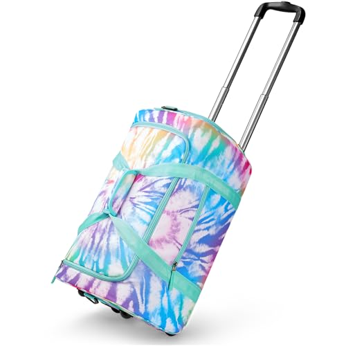 Choco Mocha Girls Suitcase with Wheels, Kids Rolling Duffle Bag Luggage for Travel 22inch, Tie Dye Rainbow - Image 1