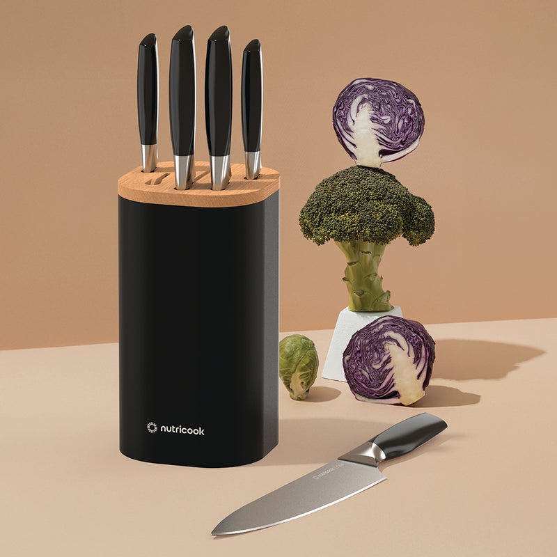 nutricook 6-Piece Premium Knife Set with Cleaver – Stainless Steel Kitchen Knives + Built-in Sharpener – Ergonomic Handles for Chopping, Slicing, Dicing – NC-KB150K (Black)  - Image 5