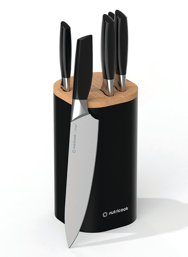 nutricook 6-Piece Premium Knife Set with Cleaver – Stainless Steel Kitchen Knives + Built-in Sharpener – Ergonomic Handles for Chopping, Slicing, Dicing – NC-KB150K (Black)  - Image 1