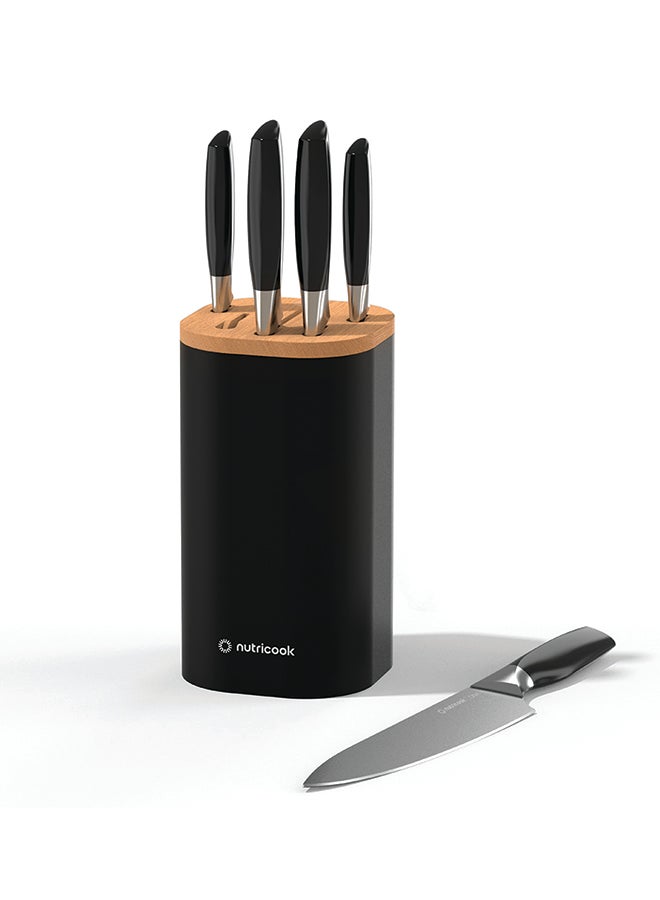nutricook 6-Piece Premium Knife Set with Cleaver – Stainless Steel Kitchen Knives + Built-in Sharpener – Ergonomic Handles for Chopping, Slicing, Dicing – NC-KB150K (Black)  - Image 4
