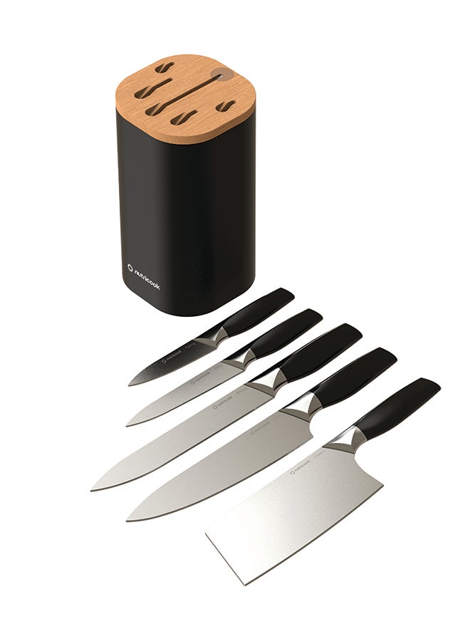 nutricook 6-Piece Premium Knife Set with Cleaver – Stainless Steel Kitchen Knives + Built-in Sharpener – Ergonomic Handles for Chopping, Slicing, Dicing – NC-KB150K (Black)  - Image 2