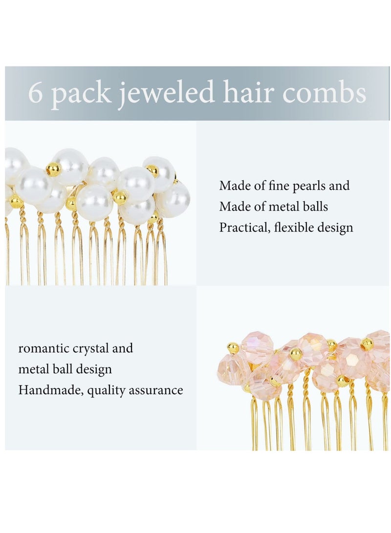 SOLARAE 6 Pack Metal Side Hair Combs, Luxury Fancy Jeweled Gems Crystal Diamond Pearl Rhinestone Glitter Sparkly Decorative Teeth Slide Hair Clips Barrettes French Twist Thick Hair Holder for Women Girls - Image 5