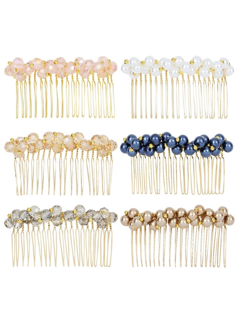 SOLARAE 6 Pack Metal Side Hair Combs, Luxury Fancy Jeweled Gems Crystal Diamond Pearl Rhinestone Glitter Sparkly Decorative Teeth Slide Hair Clips Barrettes French Twist Thick Hair Holder for Women Girls - Image 1