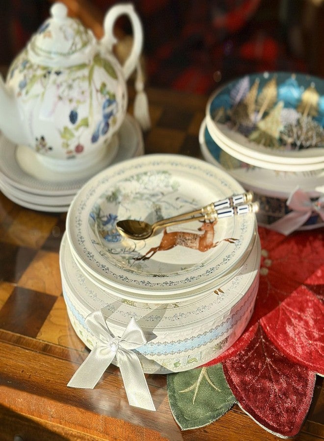 طقم أطباق حلويات من الخزف الصيني الفاخر من STP GOODS، مكون من قطعتين، في علبة هدايا (عيد الميلاد) - Image 2