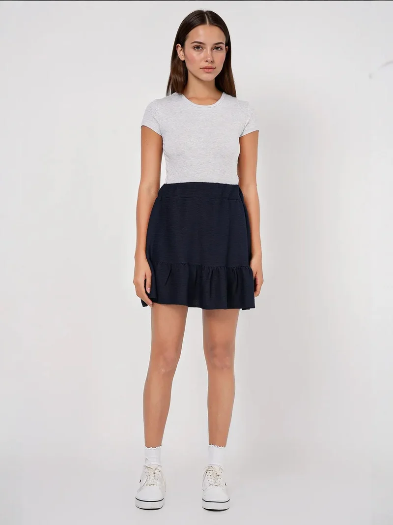 BIG DART BDART Textured Mini Knit Skirt with Ruffle Detail