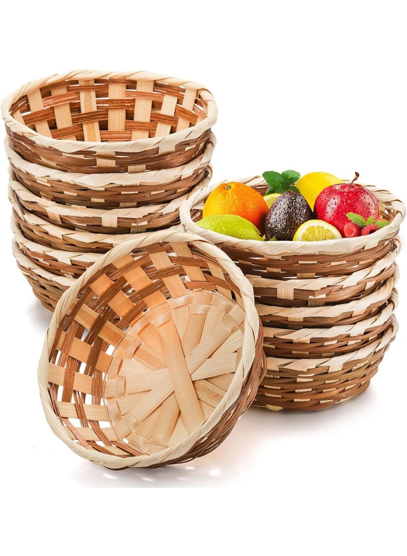 Cobest Round Gift Baskets,12 Pack Wicker Hamper Basket, Woven Bread Baskets for Serving Small Gift, Food Serving Baskets, Food Storage Basket for Kitchen Restaurant Display Decor - Image 1