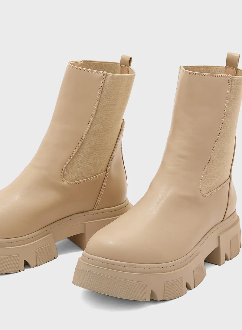 PUBLIC DESIRE TAUPE PU Edgy Ankle Boot for Women | Best Price UAE