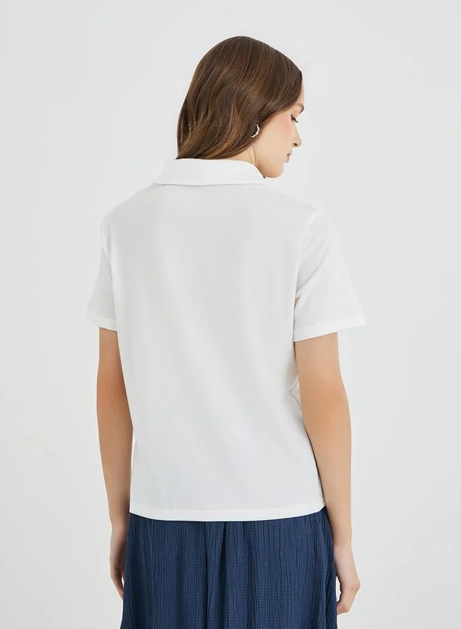 Take Two Take Two Embroidery Detail Short Sleeve Polo T-Shirt