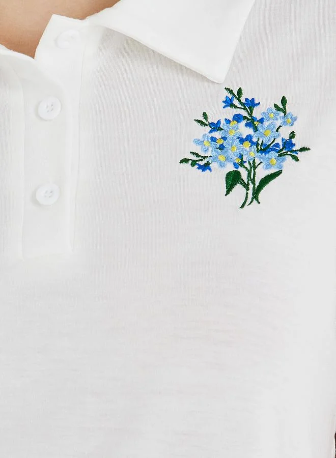 Take Two Take Two Embroidery Detail Short Sleeve Polo T-Shirt