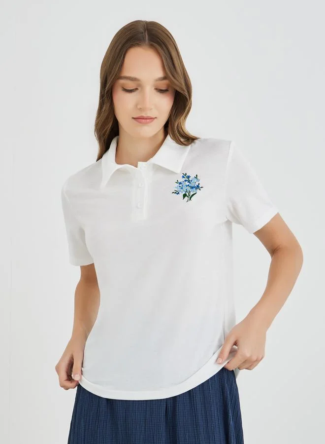 تايك تو Take Two Embroidery Detail Short Sleeve Polo T-Shirt