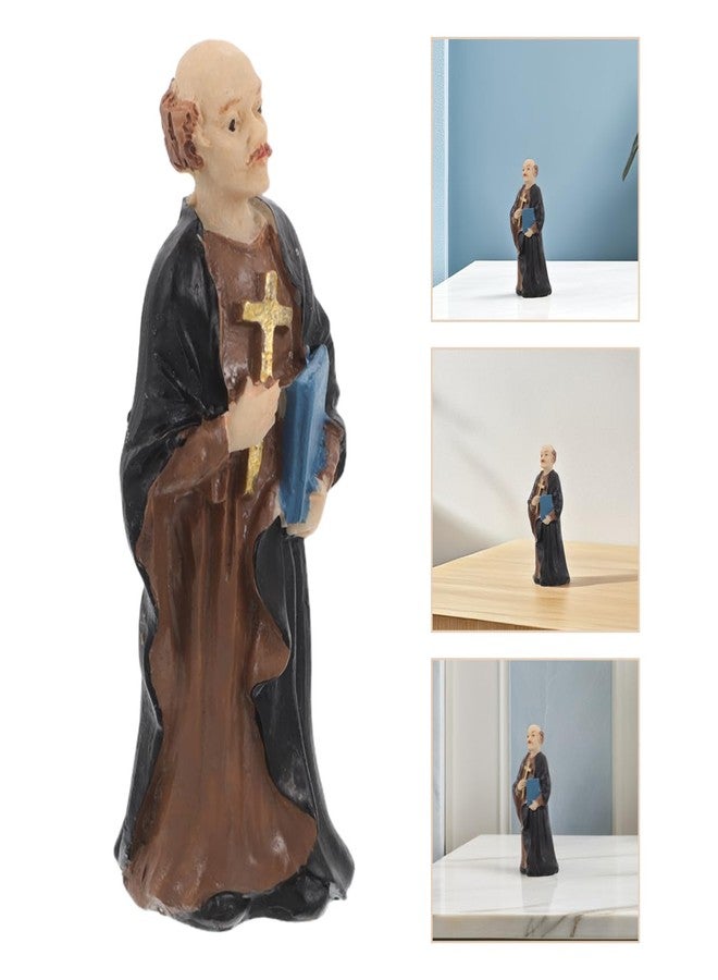 هيموتون تمثال كاهن صغير من هيموتون، مصنوع بدقة من الراتنج، مناسب لتزيين الكنائس والمنازل، منحوتة مصغرة مثالية لطاولات الرمل والمناظر الطبيعية المصغرة، قطعة فنية دينية قابلة للجمع - Image 4