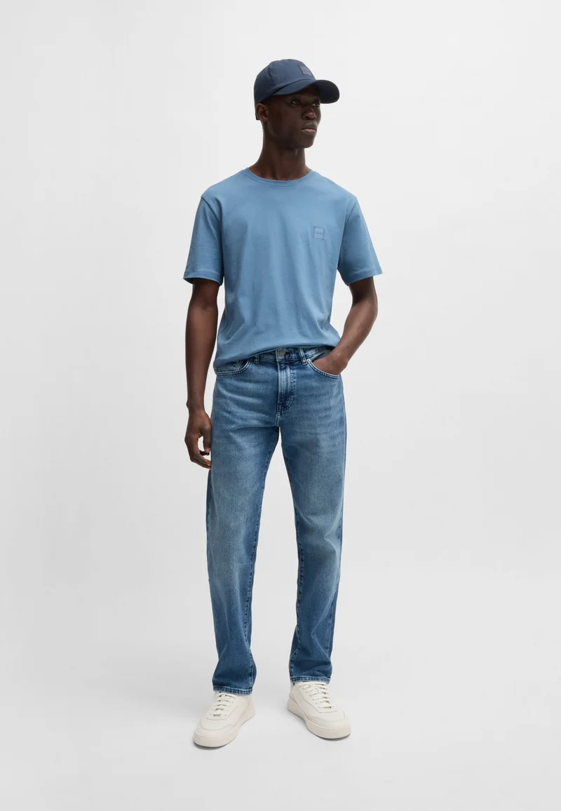 BOSS Light Blue Cotton-jersey T-shirt with logo patch for Men | Best Price UAE