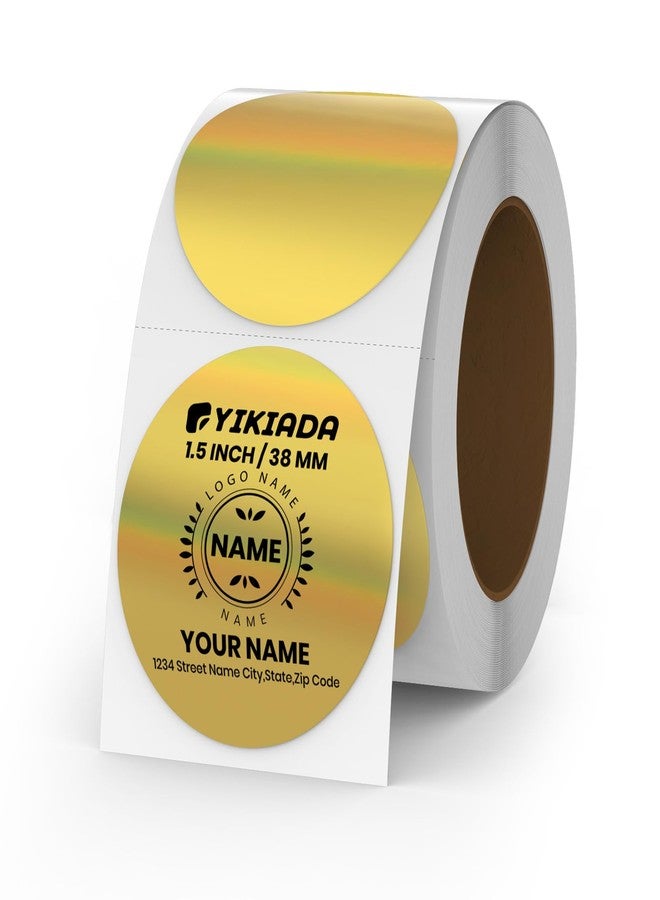 YIKIADA Round Holographic Gold Thermal Labels 1.5 in Vinyl Stickers 200 PCS - Image 1