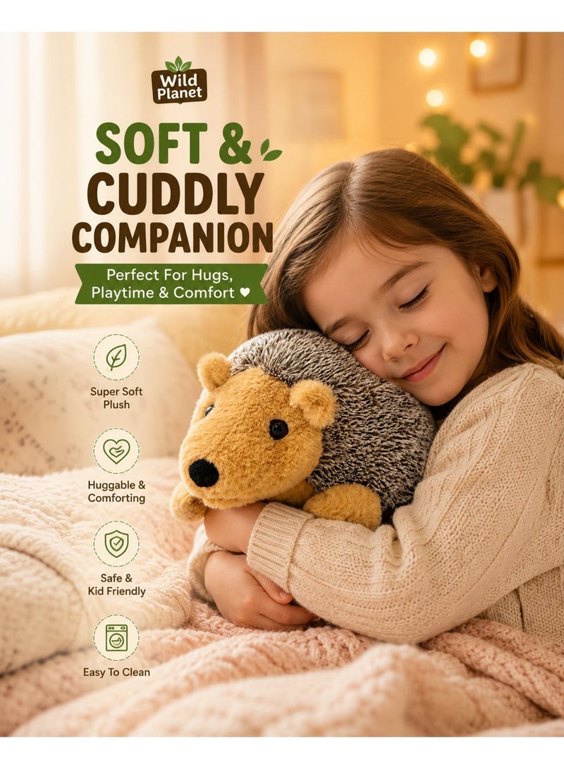 Wild Planet Hedgehog Plush Toy 25cm Soft Woodland Animal Stuffed Plush Doll Cute Spiky Hedgehog Teddy Educational Wildlife Plushie Safe Cuddly Hugging Pillow Gift Toy for Boys Girls Kids Toddlers Nursery Bedroom Decor - Image 2