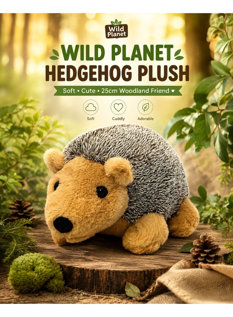 Wild Planet Hedgehog Plush Toy 25cm Soft Woodland Animal Stuffed Plush Doll Cute Spiky Hedgehog Teddy Educational Wildlife Plushie Safe Cuddly Hugging Pillow Gift Toy for Boys Girls Kids Toddlers Nursery Bedroom Decor - Image 1