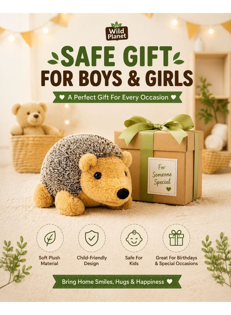 Wild Planet Hedgehog Plush Toy 25cm Soft Woodland Animal Stuffed Plush Doll Cute Spiky Hedgehog Teddy Educational Wildlife Plushie Safe Cuddly Hugging Pillow Gift Toy for Boys Girls Kids Toddlers Nursery Bedroom Decor - Image 4
