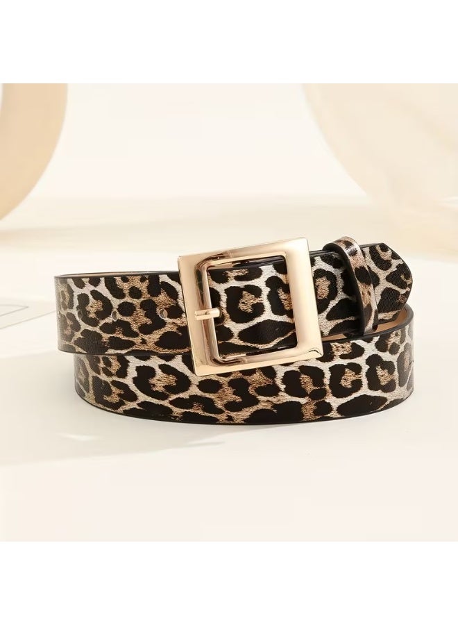 Goolsky 1pc Women's Leopard Print Wide Belt, Casual Street Style Accessory with Golden-Tone Double Square Buckle, Versatile for Daily Commute, Parties, Beach, and More(One size) - Image 2