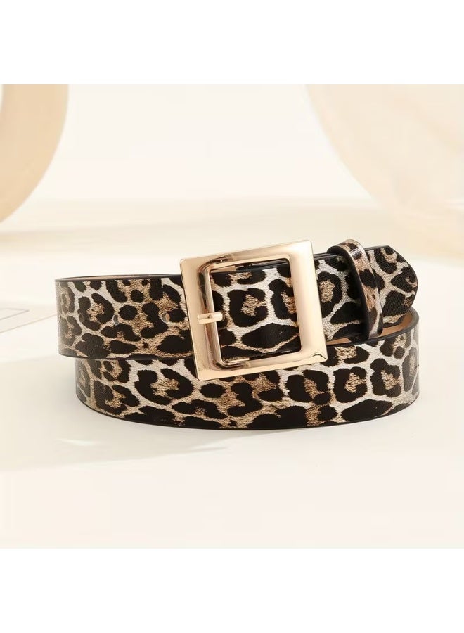 Goolsky 1pc Women's Leopard Print Wide Belt, Casual Street Style Accessory with Golden-Tone Double Square Buckle, Versatile for Daily Commute, Parties, Beach, and More(One size) - Image 1