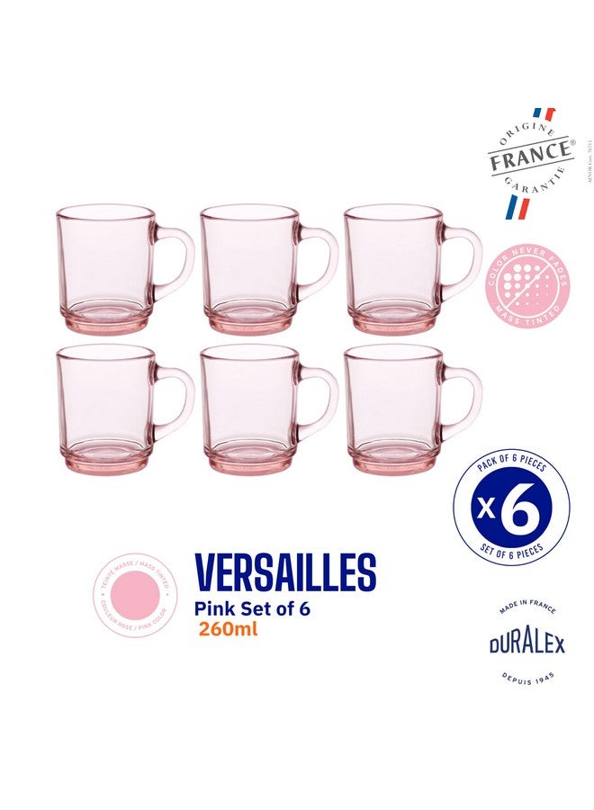 Duralex® Versailles Pink Tempered Glass Mugs | 260ml Set of 6 | Ultra-Resistant, Stackable Coffee & Tea Mugs | Microwave & Dishwasher Safe | Giftable Mug Set - Image 5
