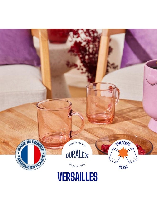 Duralex® Versailles Pink Tempered Glass Mugs | 260ml Set of 6 | Ultra-Resistant, Stackable Coffee & Tea Mugs | Microwave & Dishwasher Safe | Giftable Mug Set - Image 2