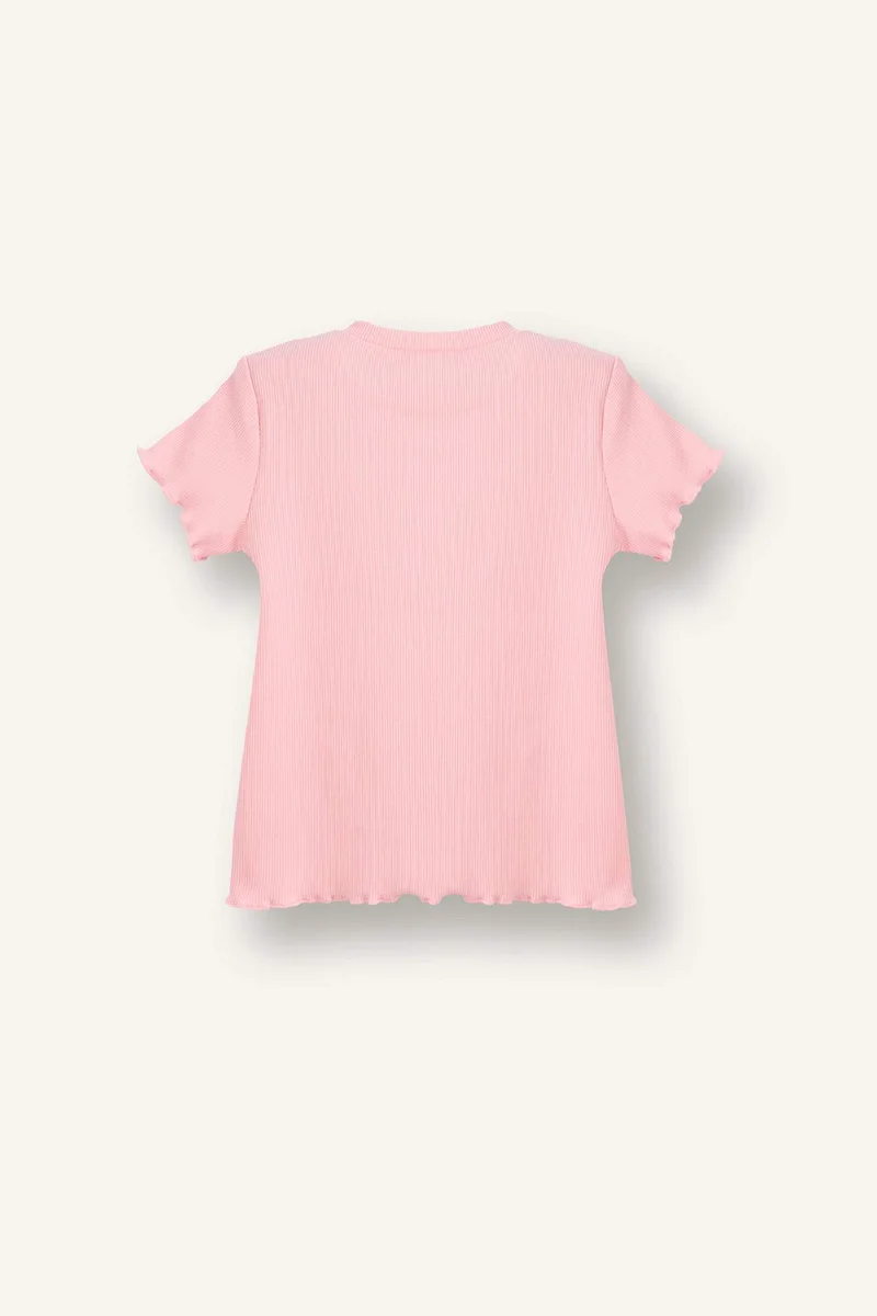 DeFacto Baby Girl Regular Fit Floral Ribbed T-Shirt