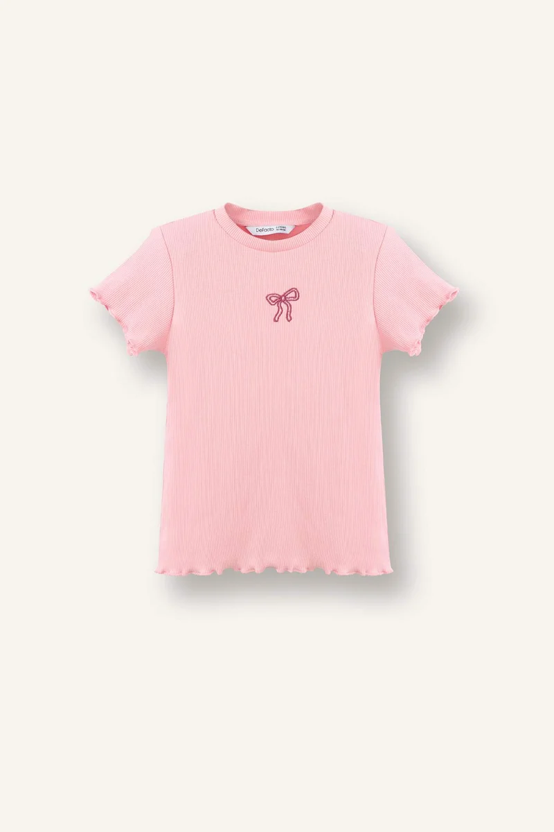 DeFacto Baby Girl Regular Fit Floral Ribbed T-Shirt